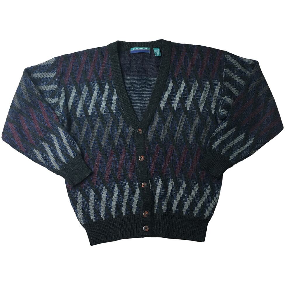 Vintage Claybrooke Wool Blend Aztec Cardigan Sweater Button Up Long Sleeve M